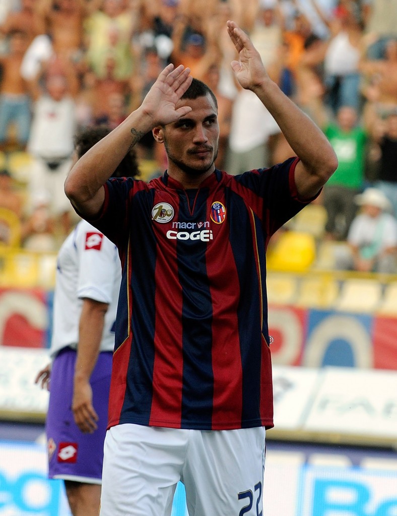 Osvaldo esulta dopo aver segnato contro la Fiorentina, 22 agosto 2009. Roberto Serra/Getty Images