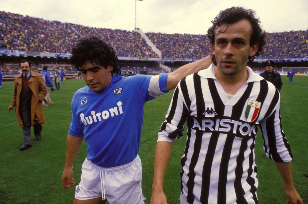 Maradona e Platini nella stagione 1986/87. Via Wikimedia