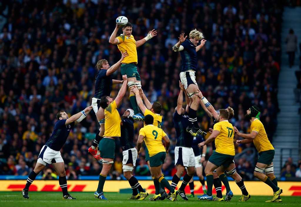 during the 2015 Rugby World Cup Quarter Final match between Australia and Scotland at Twickenham Stadium on October 18, 2015 in London, United Kingdom.