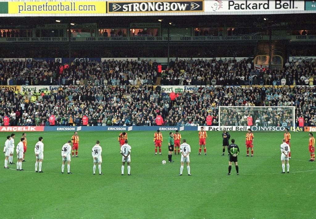 20 Apr 2000: A minutes silence is observed for the two Leeds fans who died in Turkey at the Leeds United v Galatasaray UEFA Cup Semi Final Second Leg match played at Elland Road in Leeds. Mandatory Credit: Michael Steele /Allsport