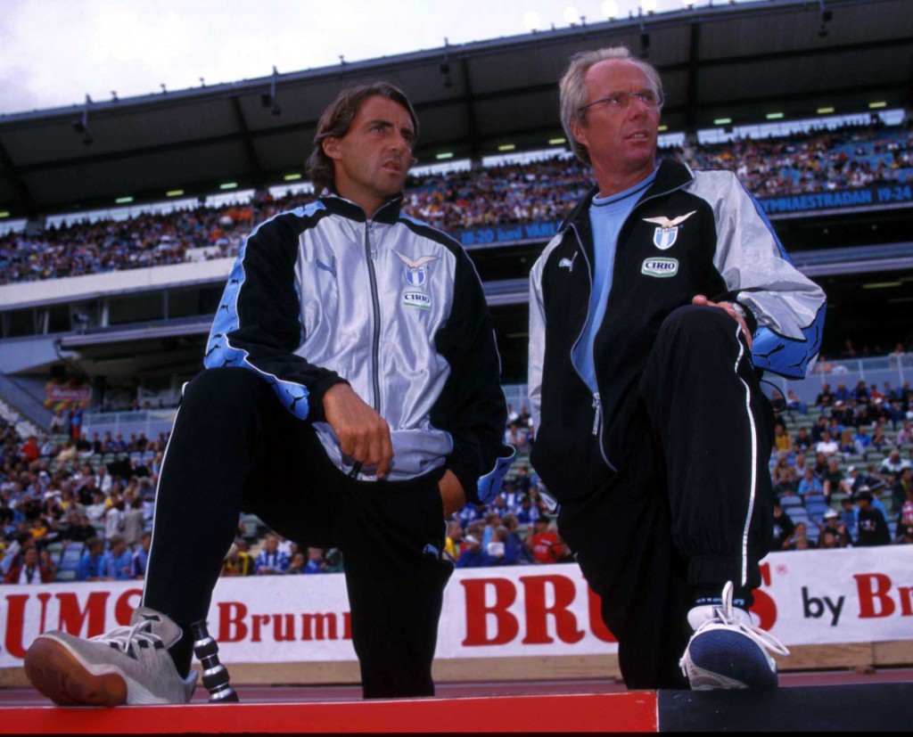 2000: Sven Goran Eriksson of Lazio with Roberto Mancini. Mandatory Credit: Grazia Neri/ALLSPORT