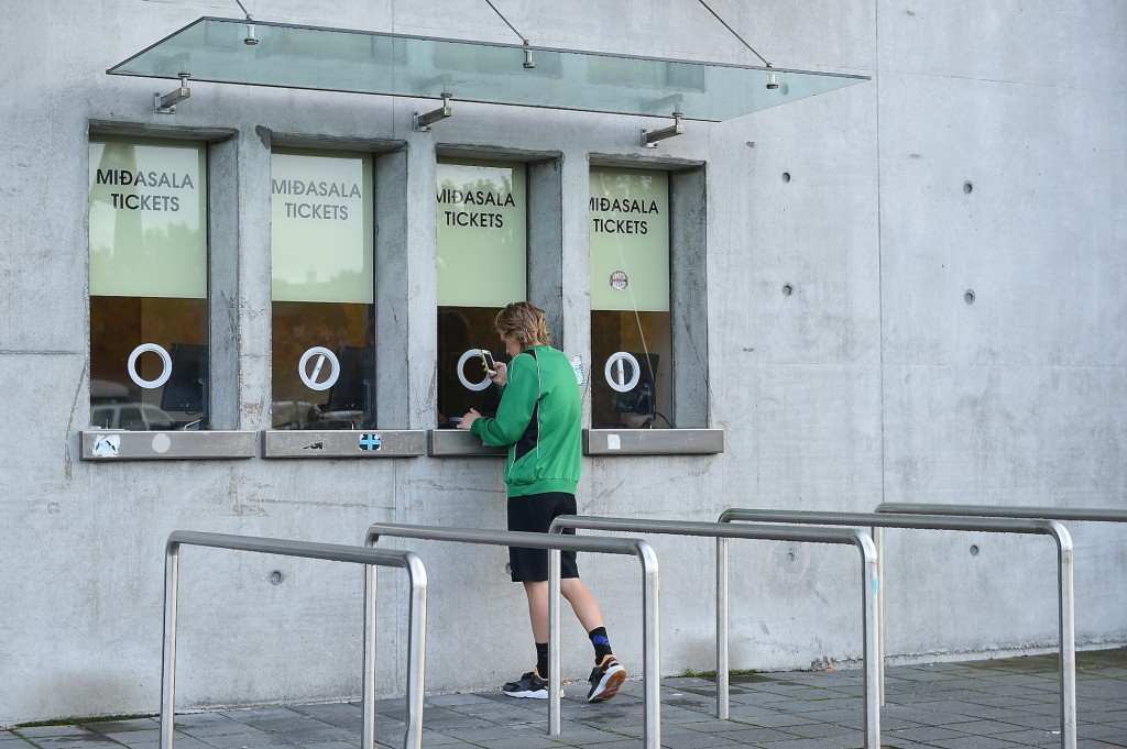 REYKJAVIK, ICELAND - OCTOBER 10: A fan collects his ticket prior to the UEFA EURO 2016 Qualifier match between Iceland and Latvia at Laugardalsvollur National Stadium on October 10, 2015 in Reykjavik, Iceland. (Photo by Tom Dulat/Getty Images).