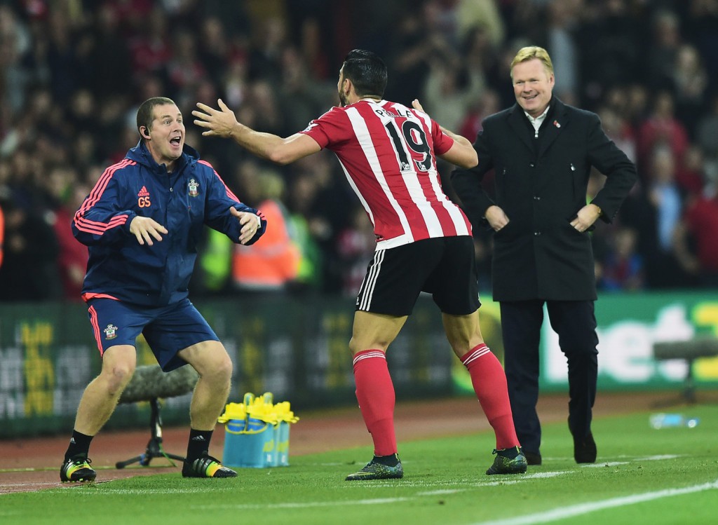 during the Barclays Premier League match between Southampton and A.F.C. Bournemouth at St Mary's Stadium on November 1, 2015 in Southampton, England.