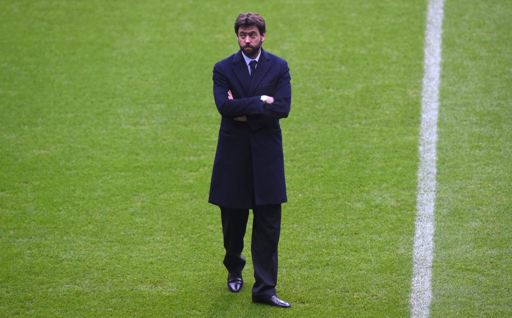 Juventus President Andrea Agnelli watches the stadium prior a press conference, one day before the Champions League last 16, second-leg match between Bayern Munich and Juventus Turin in the stadium in Munich, southern Germany, on March 15, 2016. / AFP / CHRISTOF STACHE (Photo credit should read CHRISTOF STACHE/AFP/Getty Images)