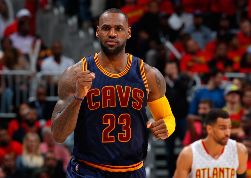 ATLANTA, GA - MAY 06: LeBron James #23 of the Cleveland Cavaliers reacts after hitting a basket against the Atlanta Hawks in Game Three of the Eastern Conference Semifinals during the 2016 NBA Playoffs at Philips Arena on May 6, 2016 in Atlanta, Georgia. NOTE TO USER User expressly acknowledges and agrees that, by downloading and or using this photograph, user is consenting to the terms and conditions of the Getty Images License Agreement. (Photo by Kevin C. Cox/Getty Images)