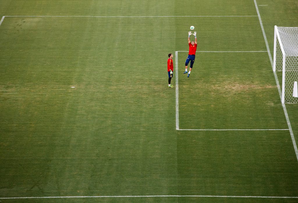 FORTALEZA, BRAZIL - JUNE 26: Goalkeeper Victor Valdes (R) of Spain catches a ball besides his teammate Iker Casillas during a training session, ahead of their FIFA Confederations Cup Brazil 2013 semi-final game against Italy, at Castelao on June 26, 2013 in Fortaleza, Brazil. (Photo by Jasper Juinen/Getty Images)