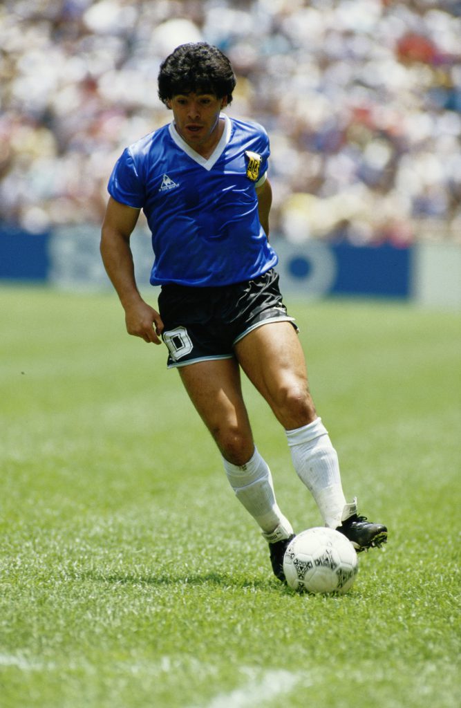 22 Jun 1986: Diego Maradona of Argentina in action during the World Cup quarter-final against England at the Azteca Stadium in Mexico City. Argentina won the match 2-1. Mandatory Credit: David Cannon/Allsport