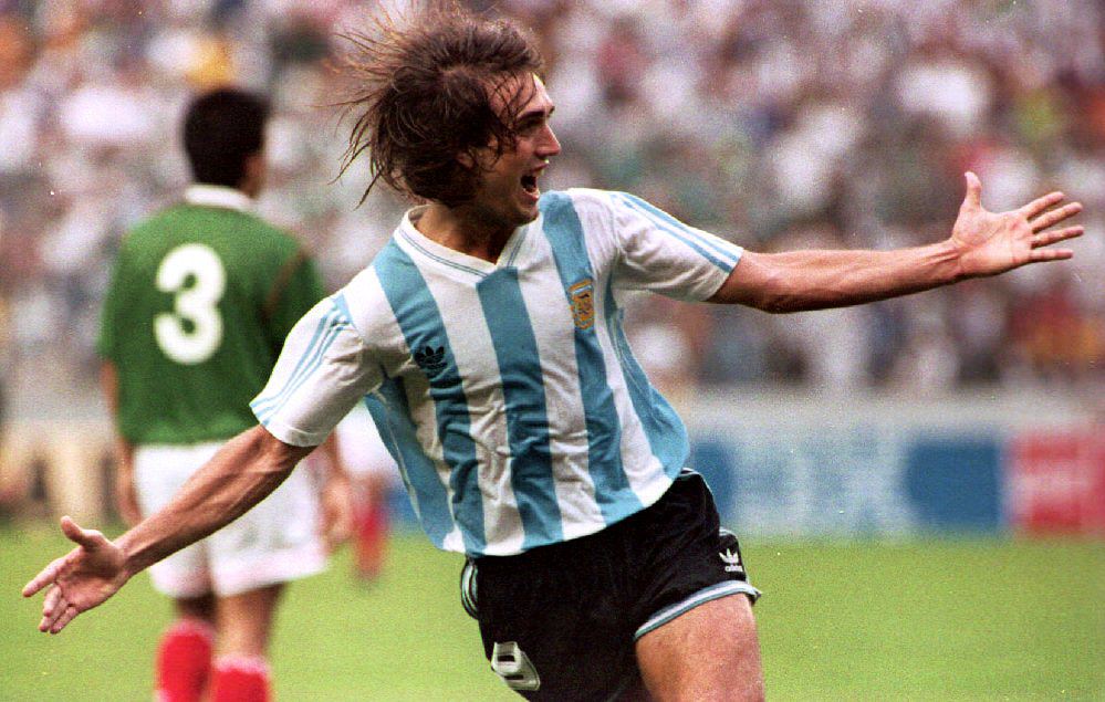 Argentinian soccer player Gabriel Batistuta raises