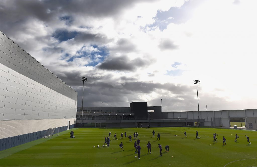 MANCHESTER, ENGLAND - FEBRUARY 23: A general view during a Manchester City training session ahead of the UEFA Champions League round of 16 first leg match against Barcelona at Etihad Campus on February 23, 2015 in Manchester, England. (Photo by Laurence Griffiths/Getty Images)