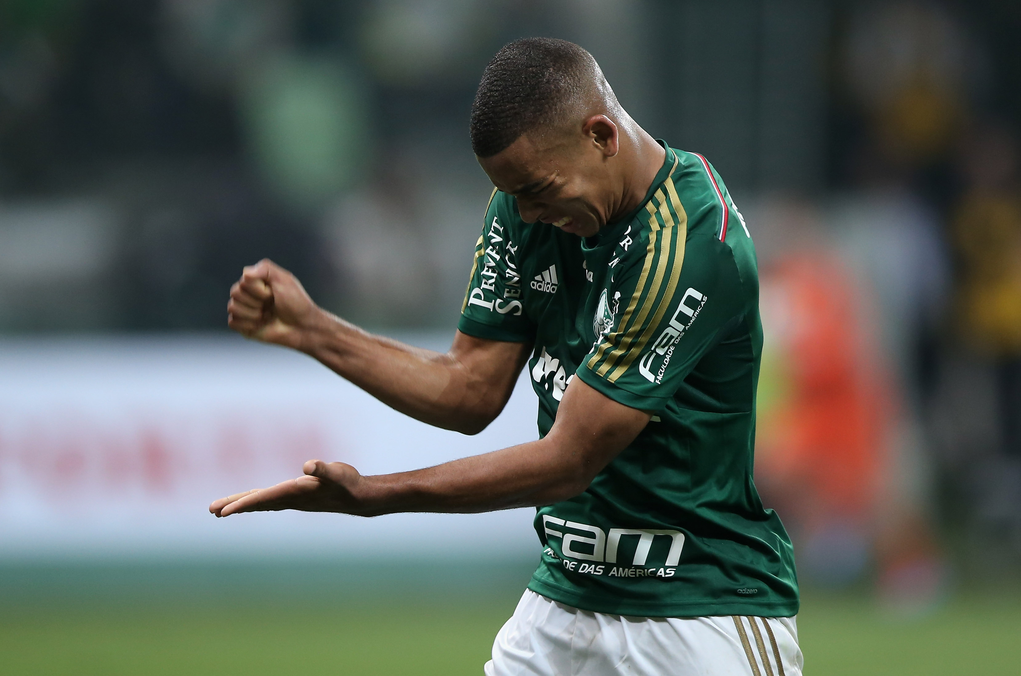 SAO PAULO, BRAZIL - MAY 09: Gabriel Jesus of Palmeiras reacts during the match between Palmeiras and Atletico MG for the Brazilian Series A 2015 at Allianz Parque on May 9, 2015 in Sao Paulo, Brazil. (Photo by Friedemann Vogel/Getty Images)