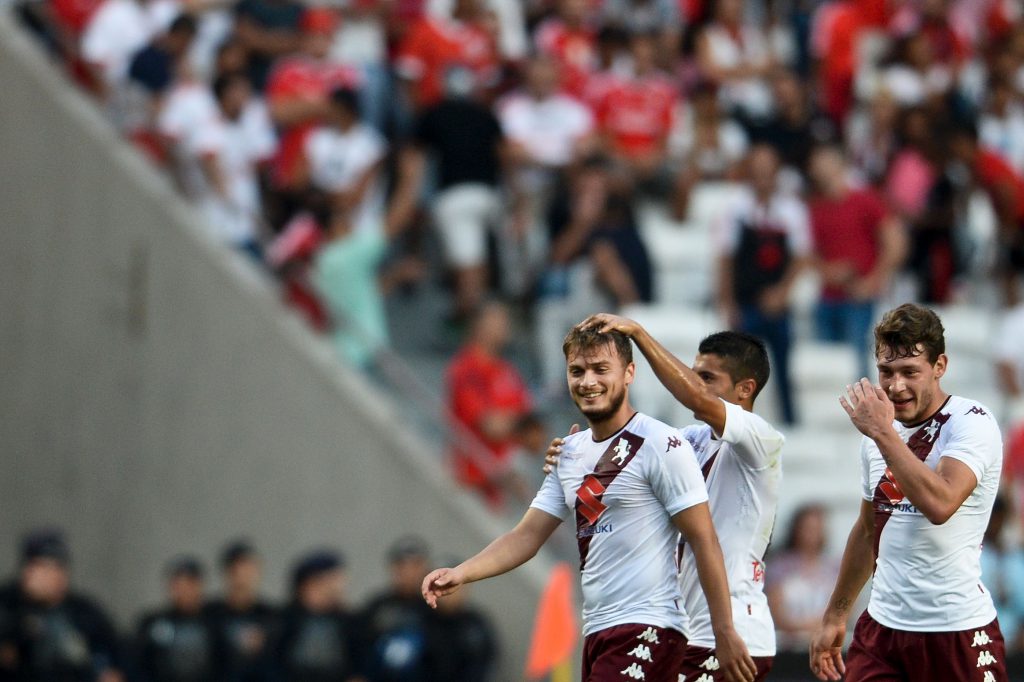 Torino's Serbian forward Adem Ljajic (L) celebrates a goal with teammates during the Eusebio Cup football match SL Benfica vs Torino FC at the Luz Stadium in Lisbon, on July 27, 2016. / AFP / PATRICIA DE MELO MOREIRA (Photo credit should read PATRICIA DE MELO MOREIRA/AFP/Getty Images)