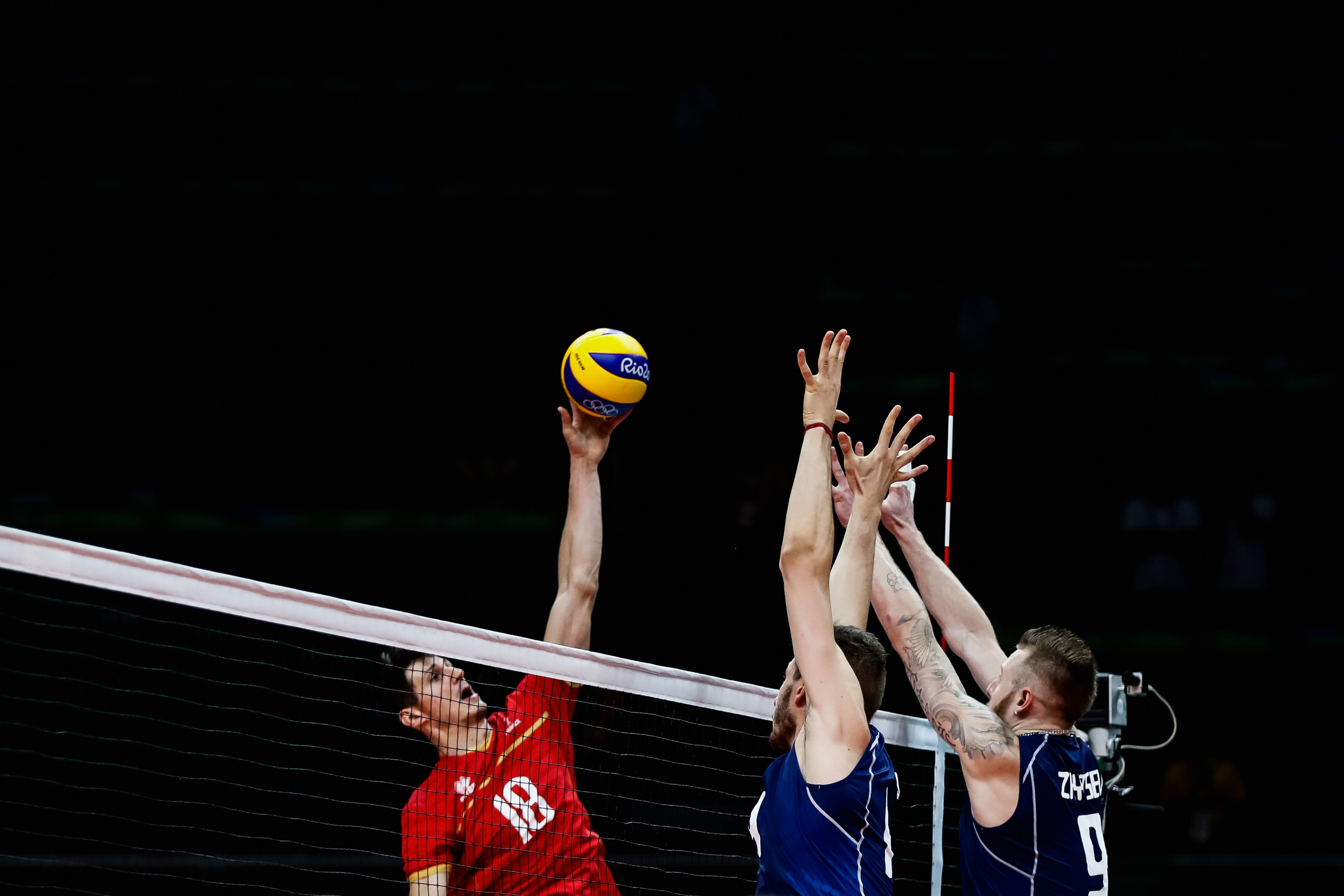 RIO DE JANEIRO, BRAZIL - AUGUST 07: Thibault Rossard #18 spikes the ball during the Men's Preliminary Pool A match between the Italy and France on Day 2 of the Rio de Janeiro Olympic Games at Maracanzinho on August 7, 2016 in Rio de Janeiro, Brazil. (Photo by Buda Mendes/Getty Images)