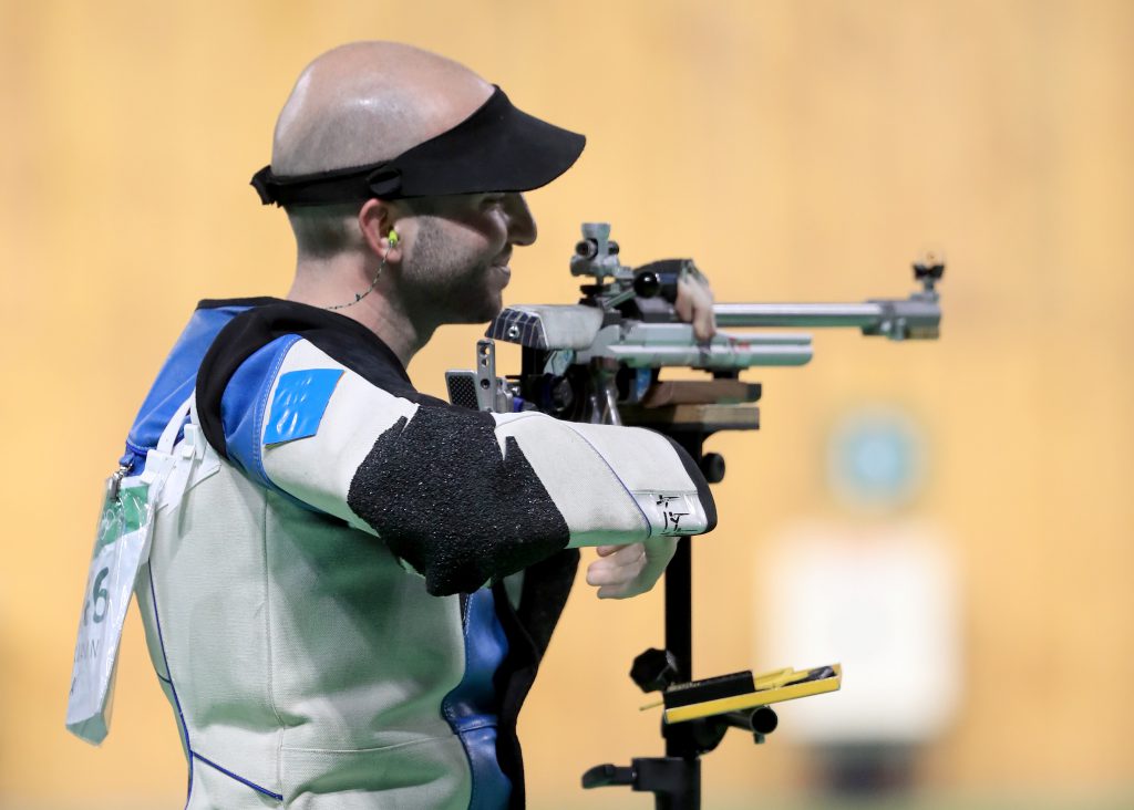 RIO DE JANEIRO, BRAZIL - AUGUST 14:  Niccolo Campriani of Italy reacts to winning the gold medal in the 50m rifle three position event on Day 9 of the Rio 2016 Olympic Games at the Olympic Shooting Centre on August 14, 2016 in Rio de Janeiro, Brazil.  (Photo by Sam Greenwood/Getty Images)