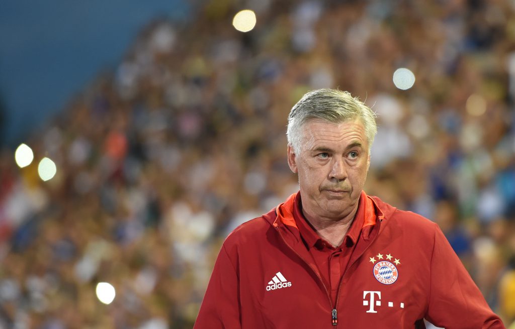 Bayern Munich's Italian headcoach Carlo Ancelotti arrives for the German Cup (DFB Pokal) first round football match between the German first division team Bayern Munich and the German regional soccer team Carl Zeiss Jena at the stadium in Jena, eastern Germany, on August 19, 2016. / AFP / CHRISTOF STACHE / RESTRICTIONS: ACCORDING TO DFB RULES IMAGE SEQUENCES TO SIMULATE VIDEO IS NOT ALLOWED DURING MATCH TIME. MOBILE (MMS) USE IS NOT ALLOWED DURING AND FOR FURTHER TWO HOURS AFTER THE MATCH. == RESTRICTED TO EDITORIAL USE == FOR MORE INFORMATION CONTACT DFB DIRECTLY AT +49 69 67880 / (Photo credit should read CHRISTOF STACHE/AFP/Getty Images)