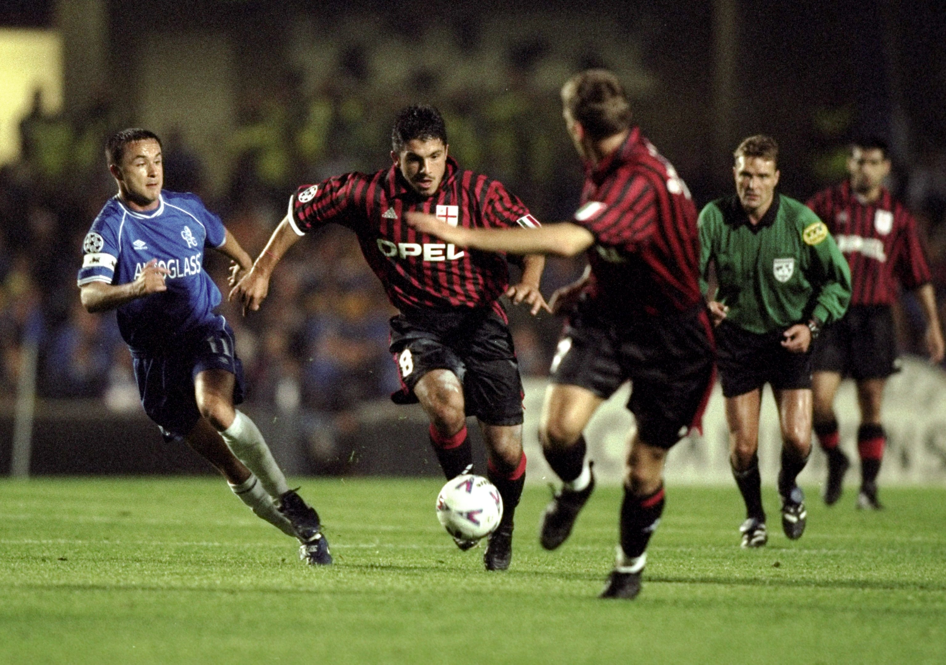 15 Sep 1999: Rene Gattuso of Milan breaks clear during the Chelsea v AC Milan match in the UEFA Champions League at Stamford Bridge, London. The game finished in a 0-0 draw. Mandatory Credit: Ben Radford /Allsport