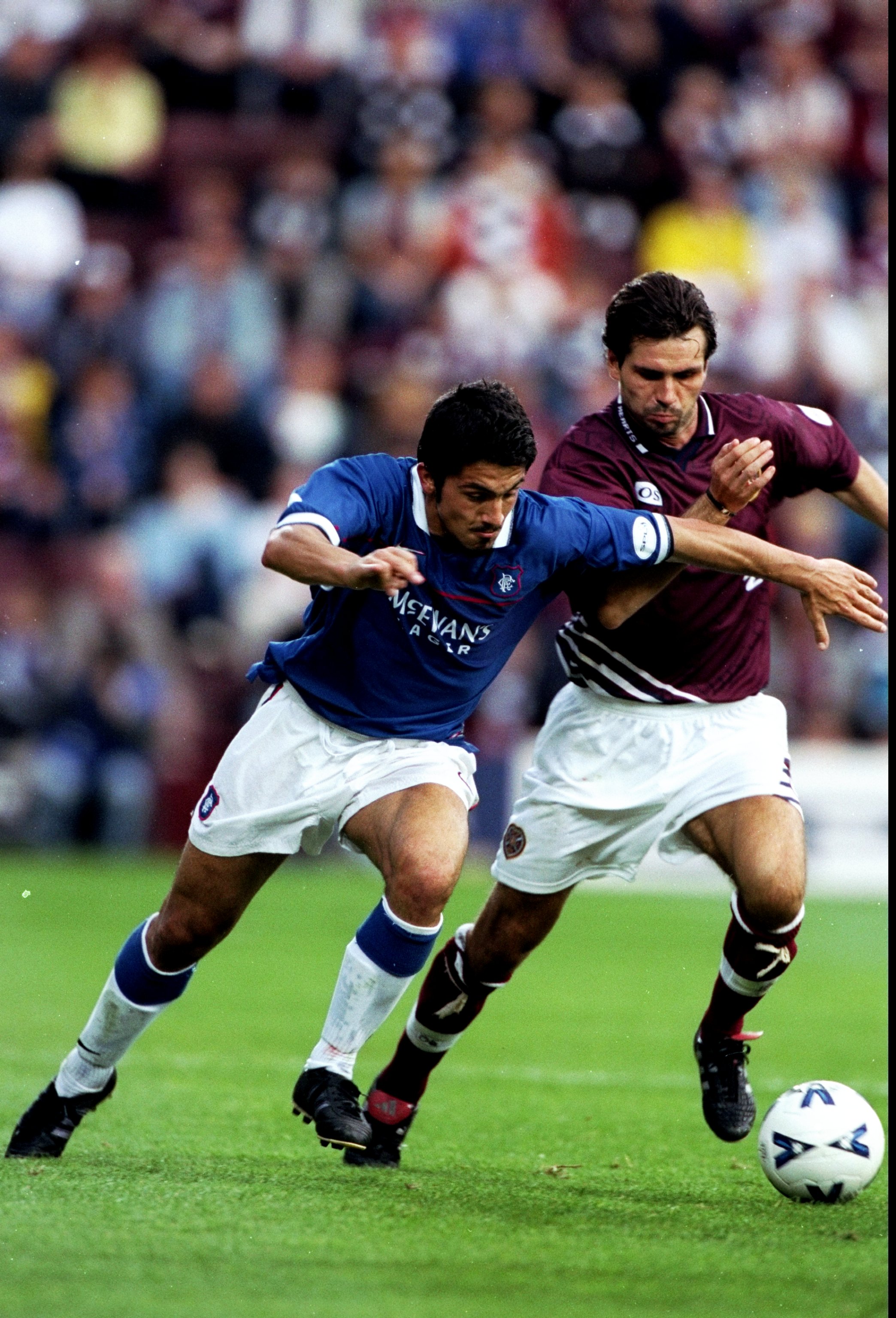 2 Aug 1998: Rene Gattuso of Rangers battles through the midfield during a Scottish Premier League match against Heart of Midlothian at Tynecastle Park in Edinburgh, Scotland. Heart of Midlothian won the match 2-1. Mandatory Credit: Stu Forster/Allsport