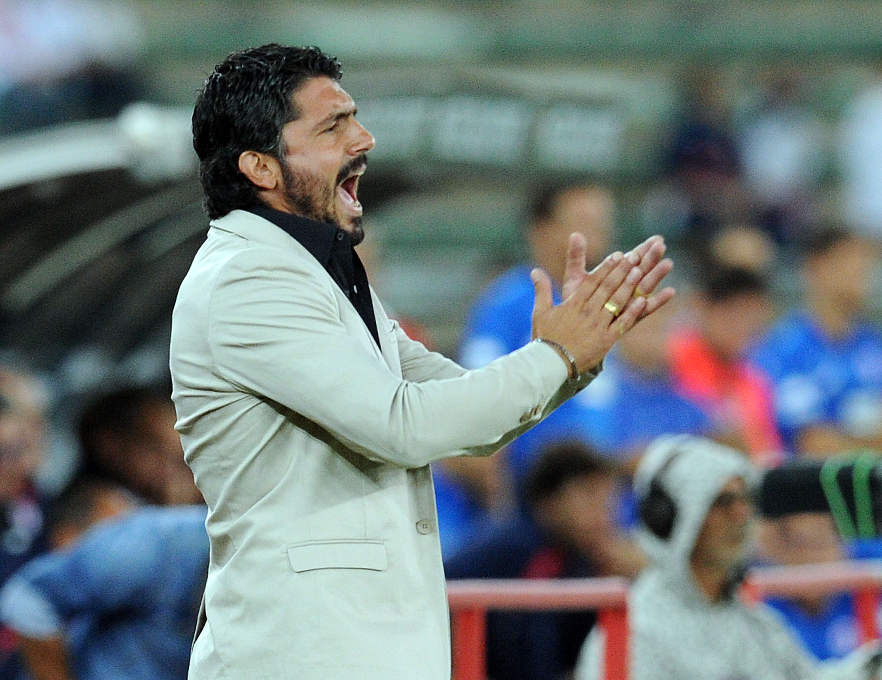 BARI, ITALY - SEPTEMBER 24: Coach Gennaro Gattuso of Palermo reacts during the Serie B match between AS Bari and US Citta di Palermo at Stadio San Nicola on September 24, 2013 in Bari, Italy. (Photo by Giuseppe Bellini/Getty Images)