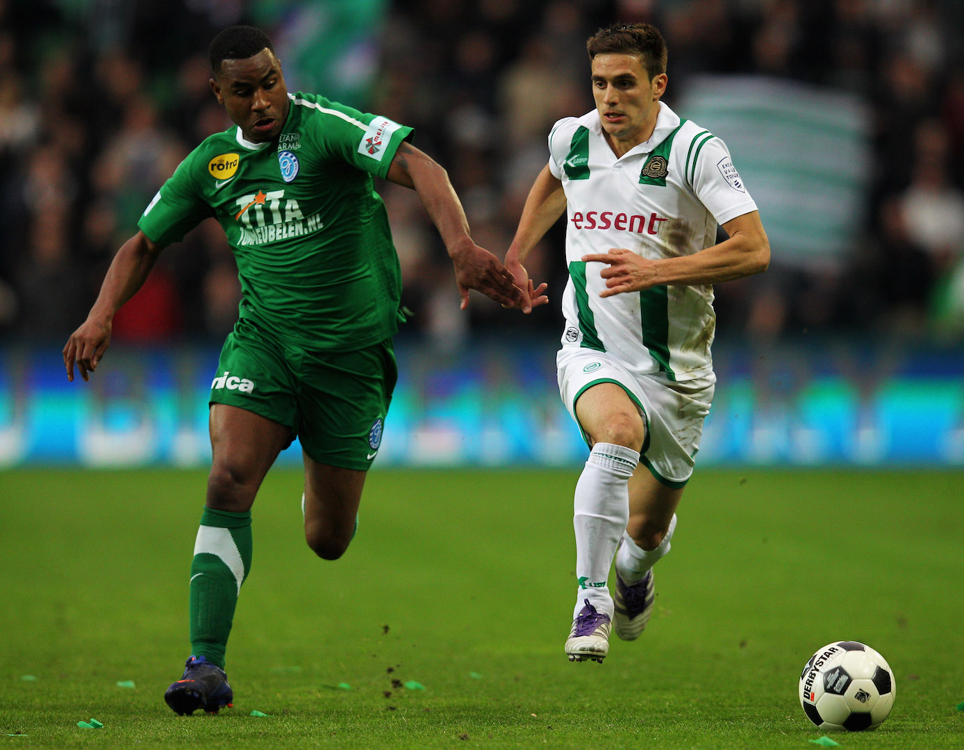 of Groningen of De Graafschap during the Eredivisie match between FC Groningen and De Graafschap at the Euroborg Stadion on April 27, 2012 in Groningen, Netherlands.