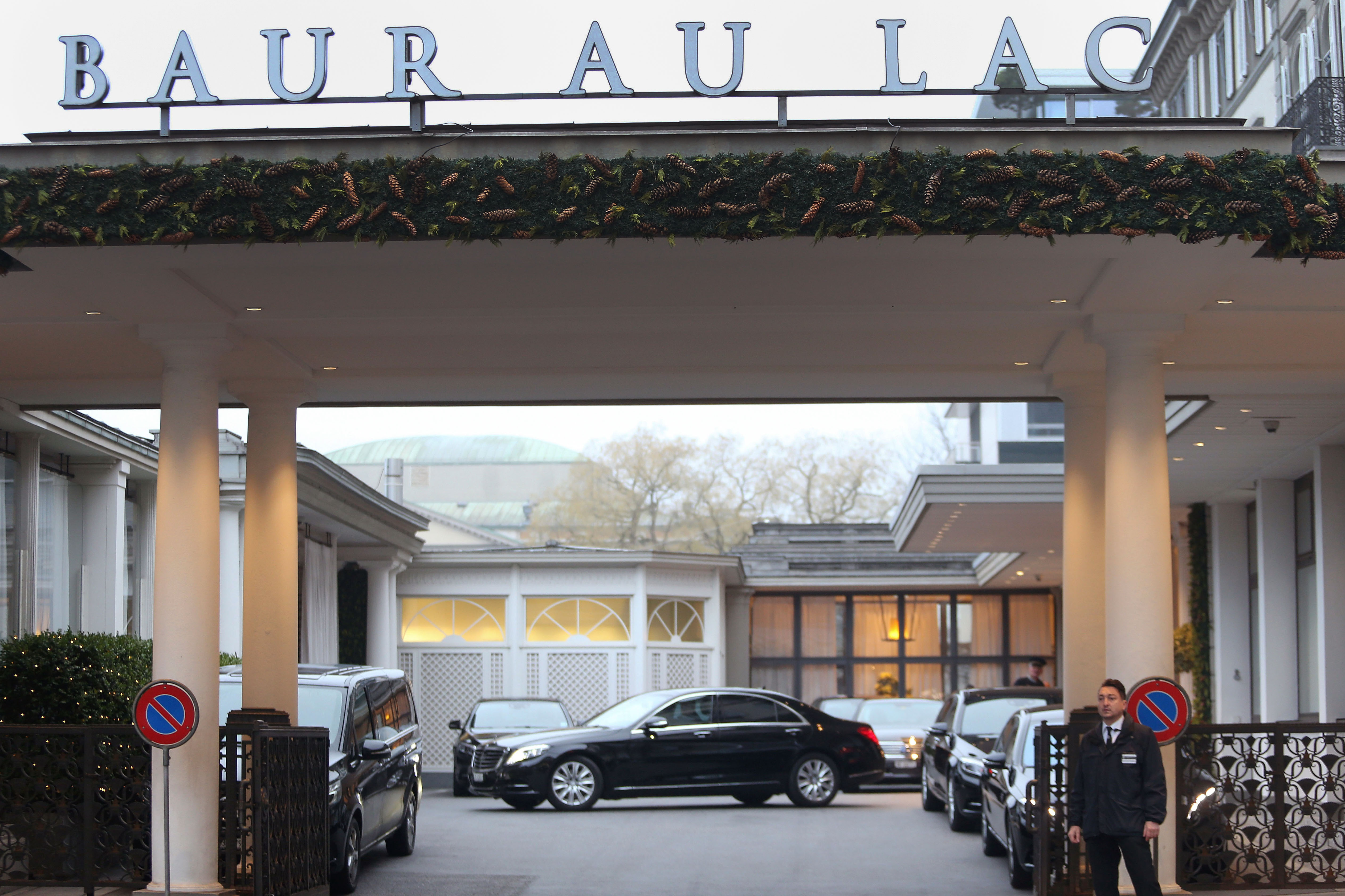 A photo taken on December 3, 2015 shows the entrance of the Hotel Baur au Lac in Zurich, where Swiss authorities have conducted an early-morning operation to arrest several FIFA football officials. The Swiss government said two FIFA officials were detained in Zurich on December 3, confirming reports of newarrests in the broadening FIFA scandal, and said they were suspected of accepting millions of dollars in bribes. / AFP / MICHELE LIMINA (Photo credit should read MICHELE LIMINA/AFP/Getty Images)