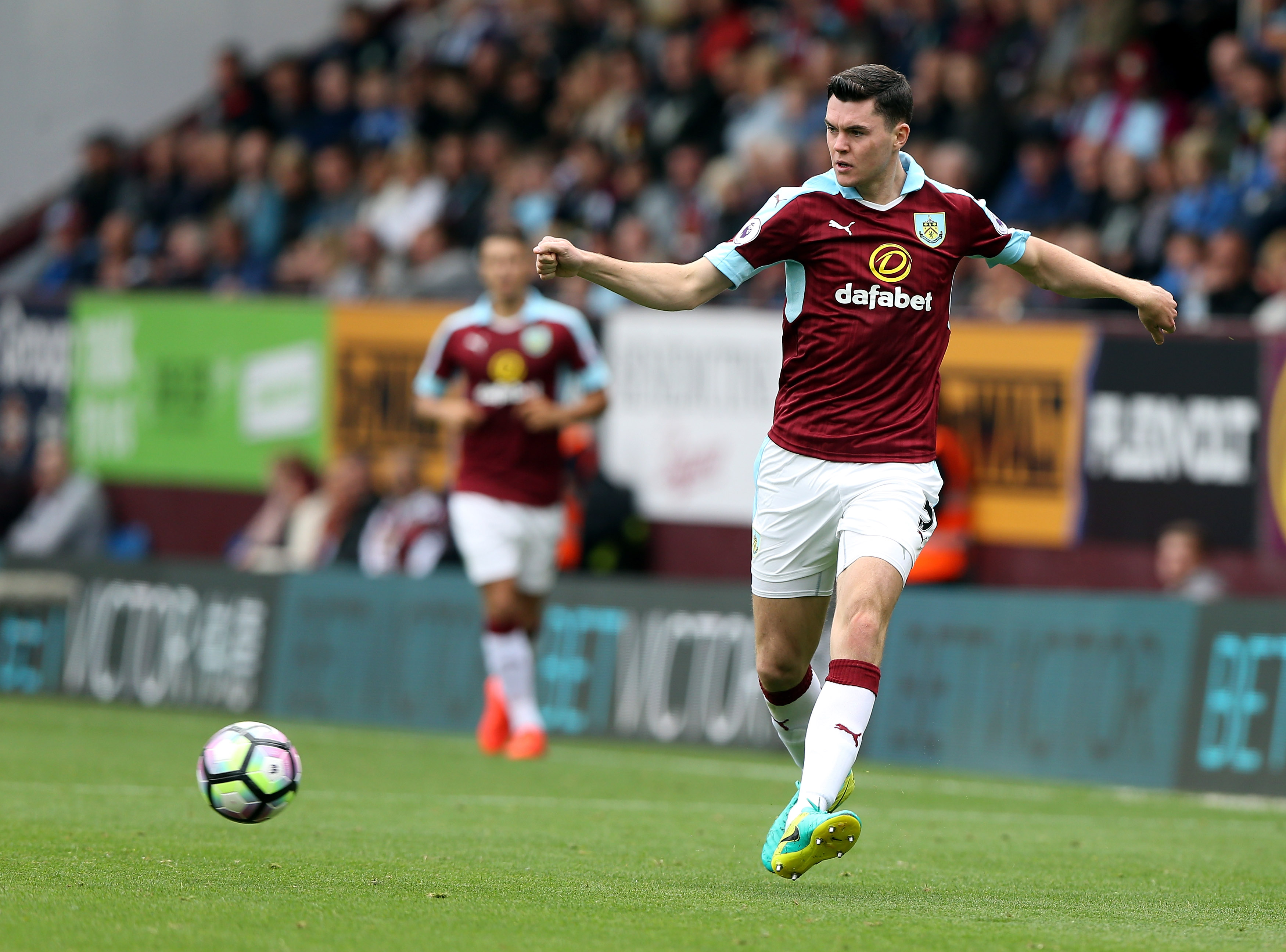 Michael Keane of Burnley during the Premier League match between Burnley and Swansea City at Turf Moor on August 13, 2016 in Burnley, England. (Photo by Nigel Roddis/Getty Images)