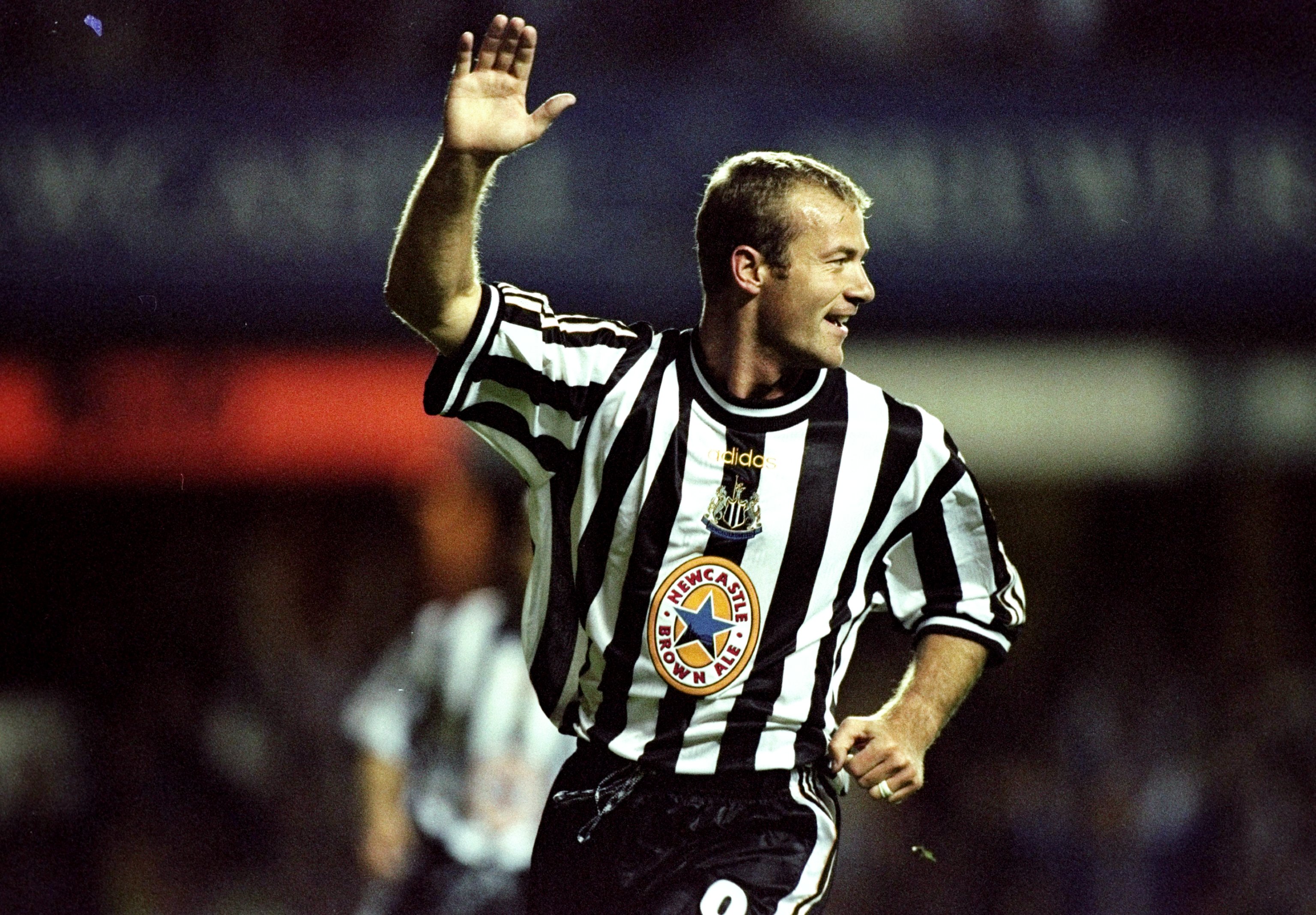 17 Sep 1998: Alan Shearer of Newcastle celebrates a goal during the European Cup Winners Cup against Partizan Belgrade played at St James'' Park in Newcastle, England. Newcastle won the game 2-1. Mandatory Credit: Clive Brunskill /Allsport