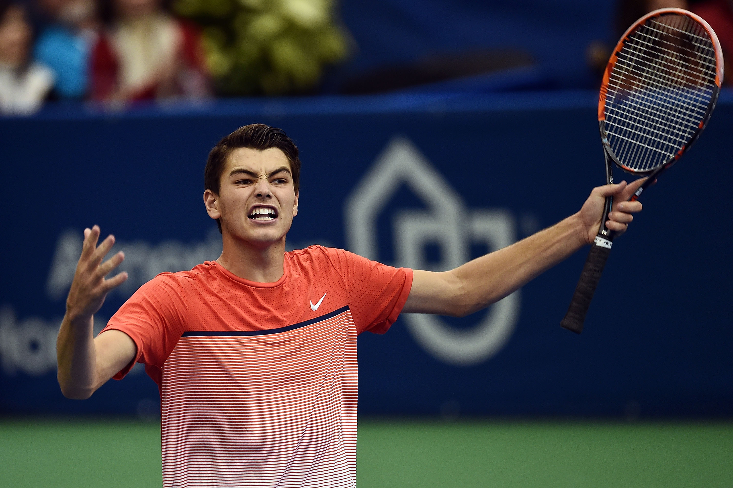 MEMPHIS, TN - FEBRUARY 13: Taylor Fritz of the United States reacts to a victory over Ricardas Berankis of Lithuania in their semi-final singles match on Day 6 of the Memphis Openat the Racquet Club of Memphis on February 13, 2016 in Memphis, Tennessee. (Photo by Stacy Revere/Getty Images)