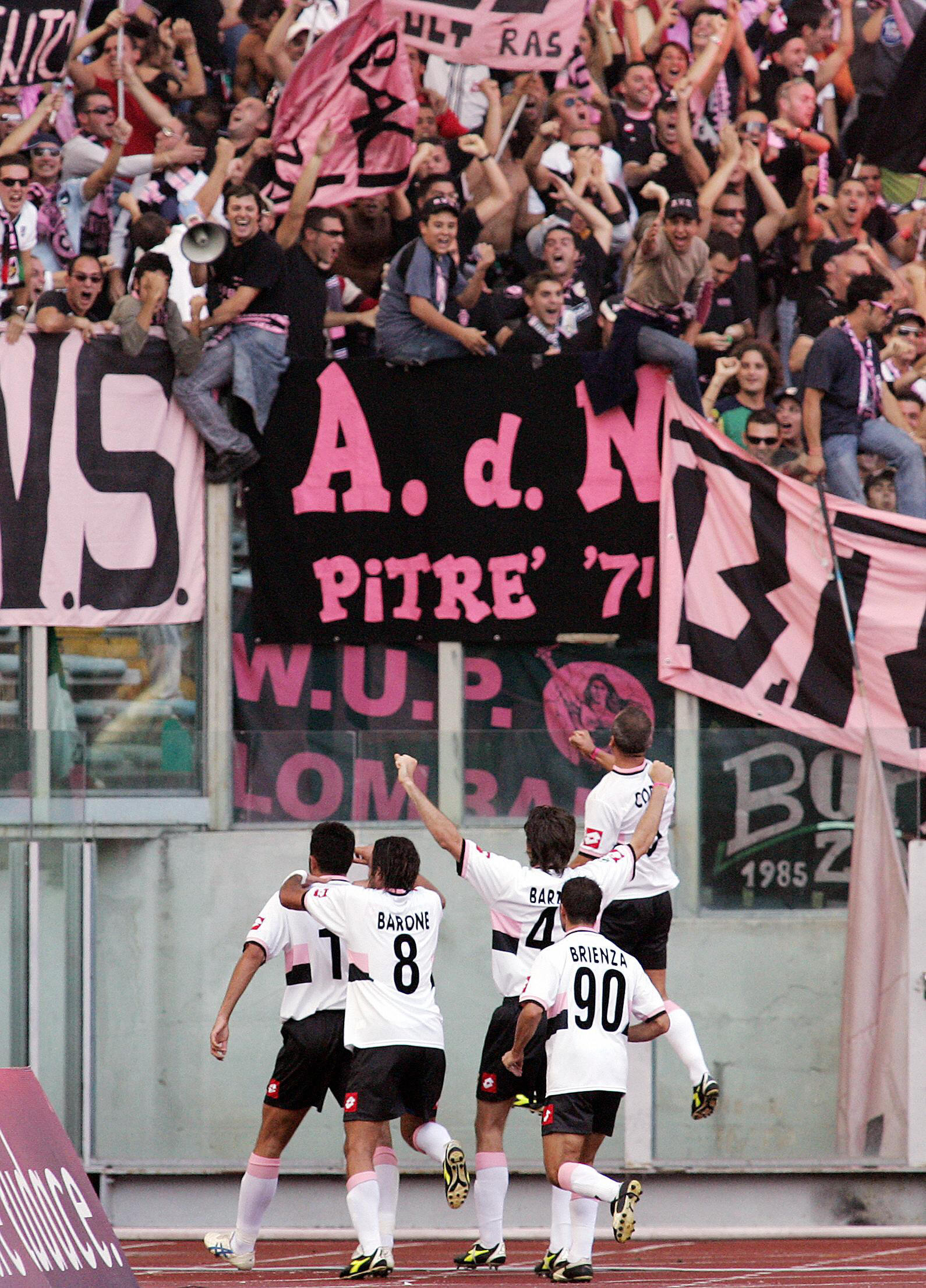 Palermo players celebrate with their fan