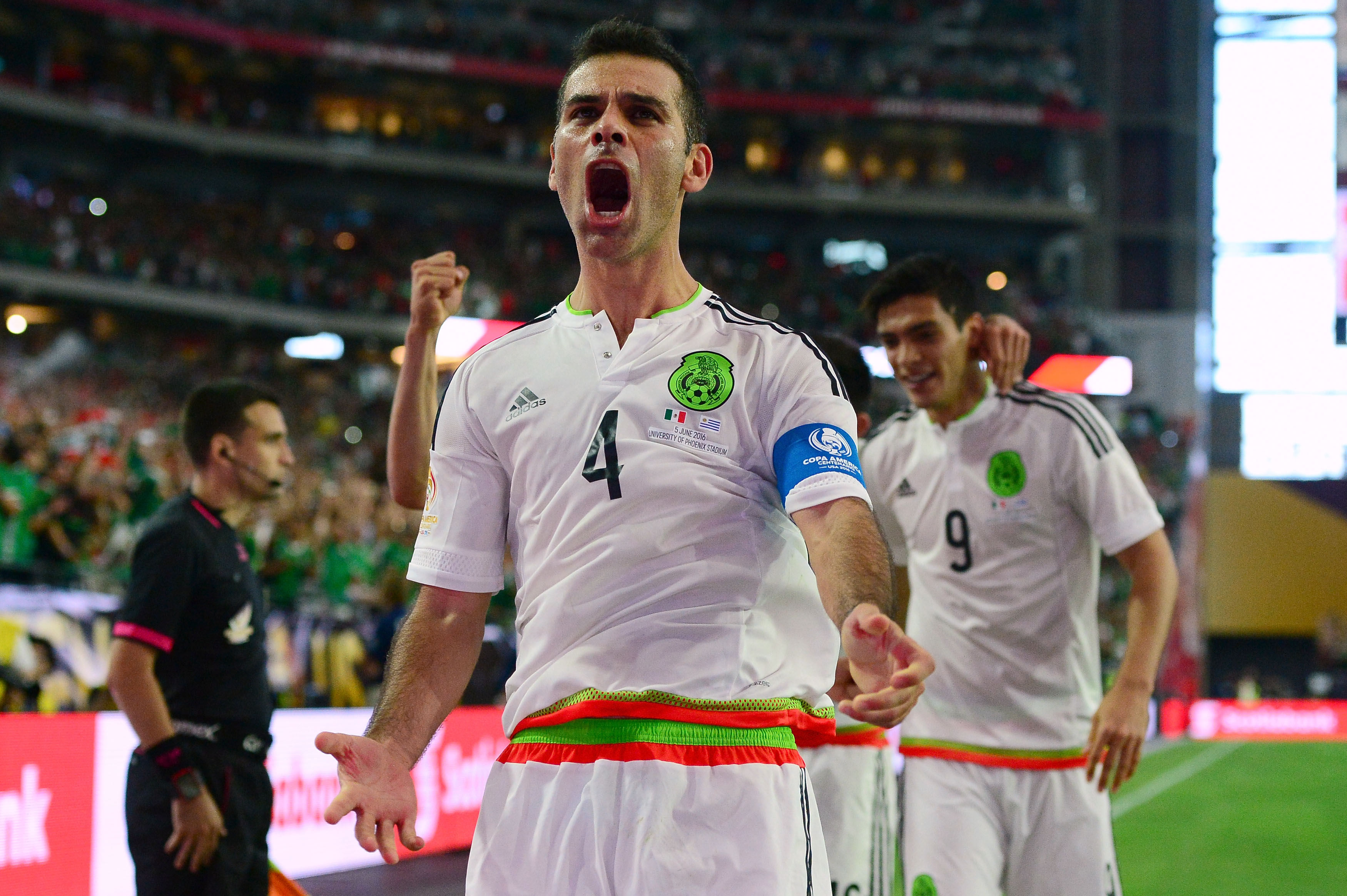 GLENDALE, AZ - JUNE 05: Rafael Marquez #4 of Mexico celebrates after scoring a goal in the second half during the 2016 Copa America Centenario Group C match against Uruguay at University of Phoenix Stadium on June 5, 2016 in Glendale, Arizona. (Photo by Jennifer Stewart/Getty Images)