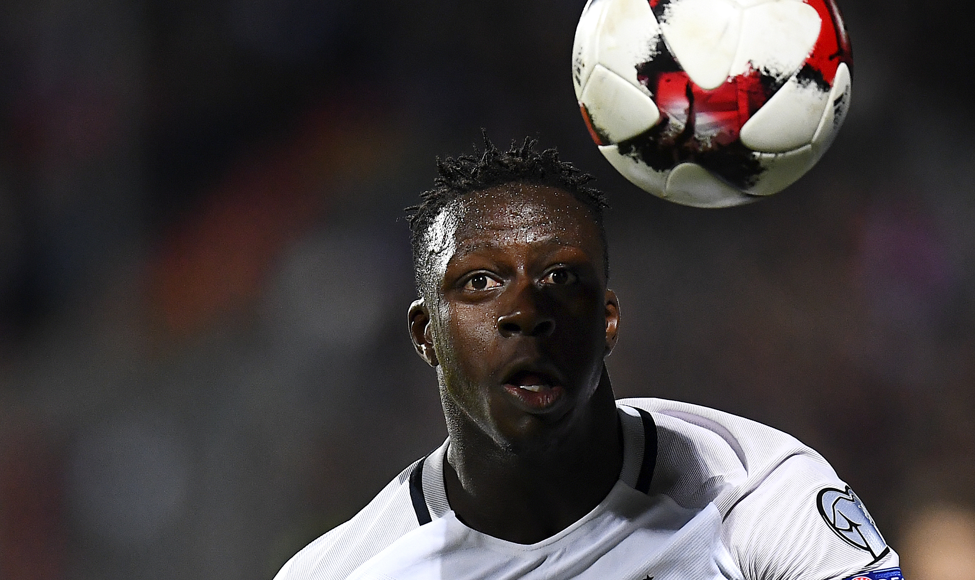 TOPSHOT - France's defender Benjamin Mendy eyes the ball during the FIFA World Cup 2018 qualifying football match Luxembourg vs France on March 25, 2017 at the Josy Bartel Stadium in Luxembourg. / AFP PHOTO / FRANCK FIFE (Photo credit should read FRANCK FIFE/AFP/Getty Images)