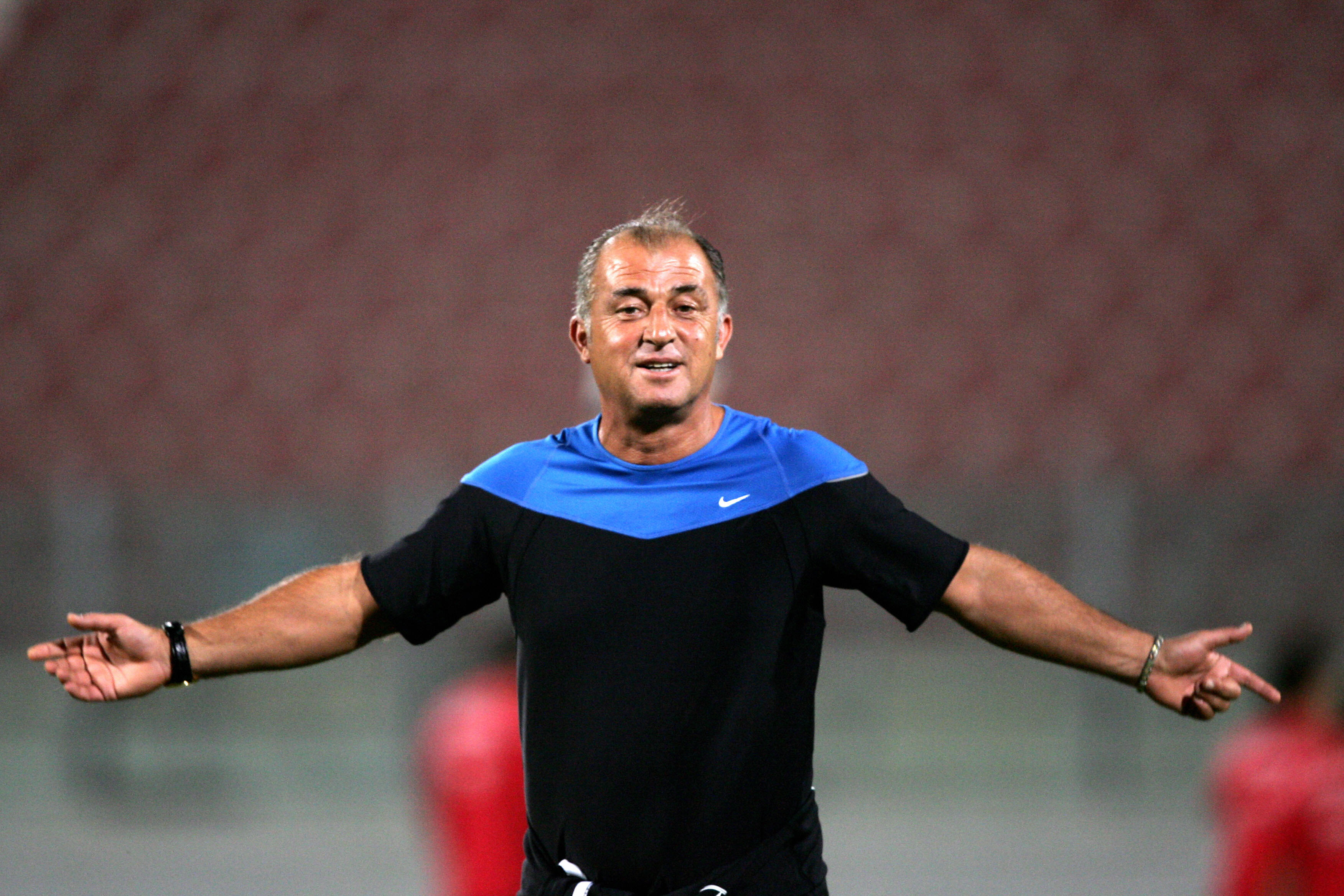 Turkey's national soccer team coach Fatih Terim speaks to journalist during their training session at the National Training Grounds in Ta'Qali, outside Valletta, Malta, 07 September 2007. Turkey will play against Malta 08 September 2007.AFP PHOTO/MUSTAFA OZER (Photo credit should read MUSTAFA OZER/AFP/Getty Images)