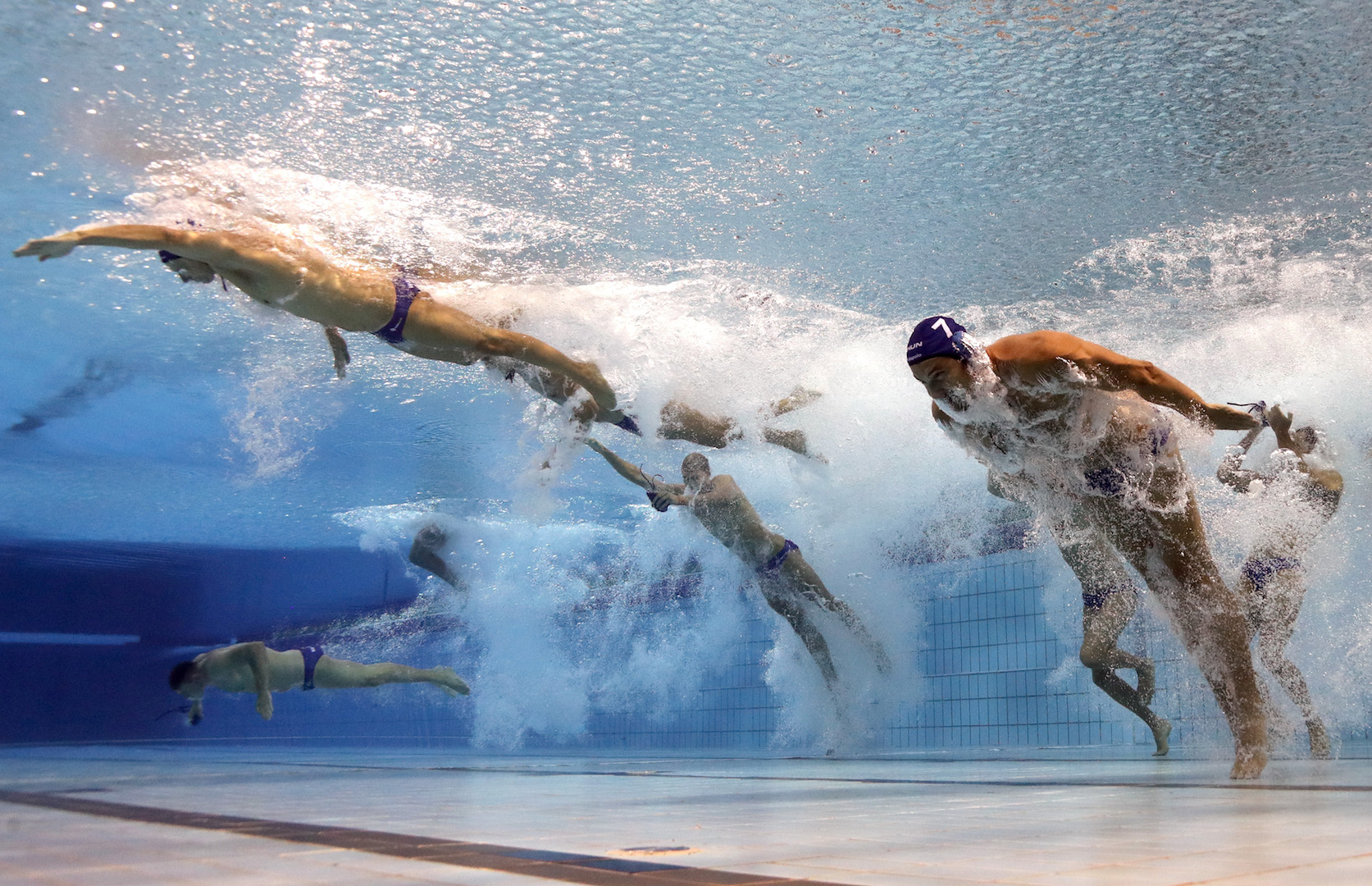 BUDAPEST, HUNGARY - JULY 27: The Hungary team enter the pool competes during the Men's Water Polo semi final between Greece and Hungary on day fourteen of the Budapest 2017 FINA World Championships on July 27, 2017 in Budapest, Hungary. (Photo by Adam Pretty/Getty Images)