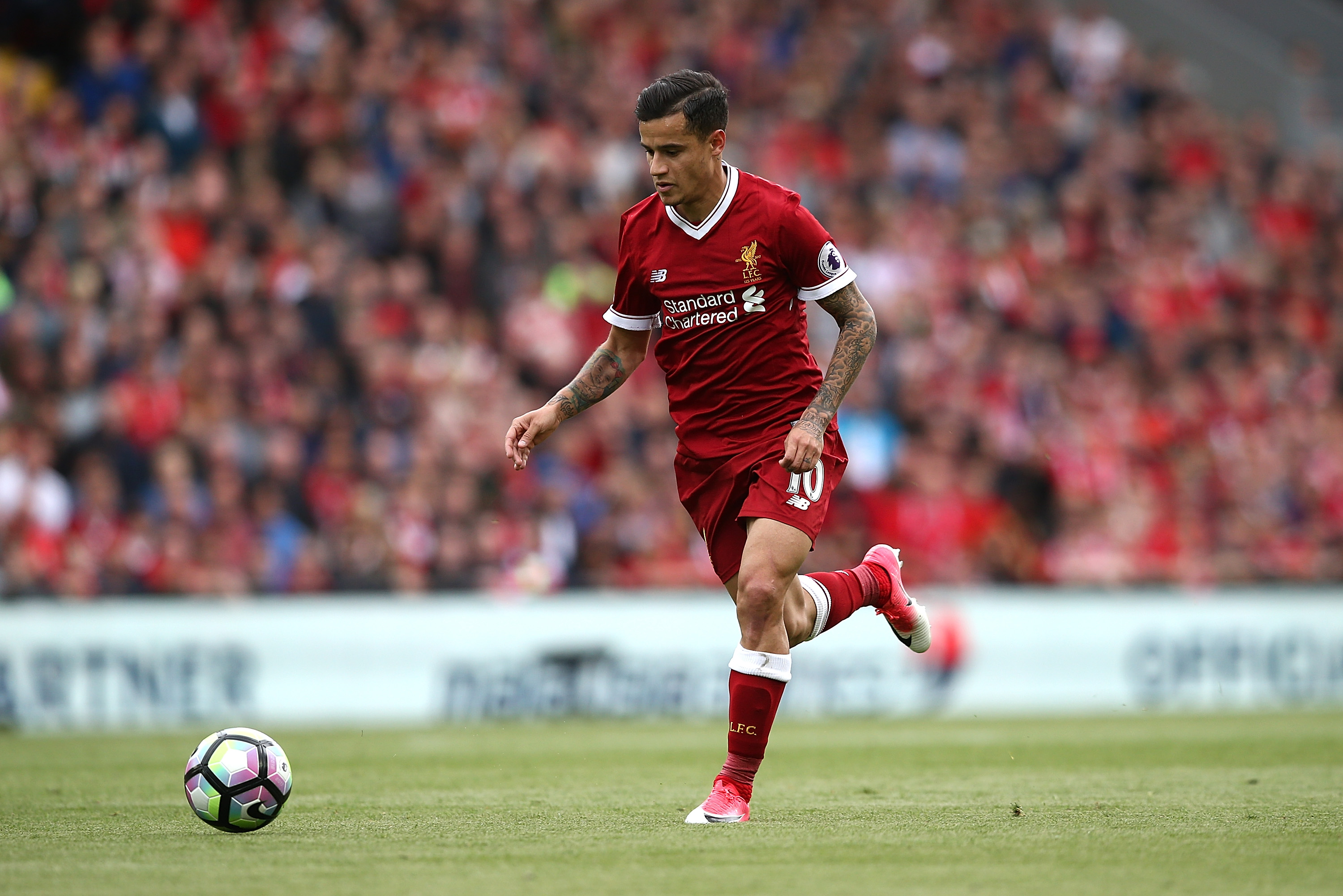 LIVERPOOL, ENGLAND - MAY 21:  Philippe Coutinho of Liverpool during the Premier League match between Liverpool and Middlesbrough at Anfield on May 21, 2017 in Liverpool, England.  (Photo by Jan Kruger/Getty Images)