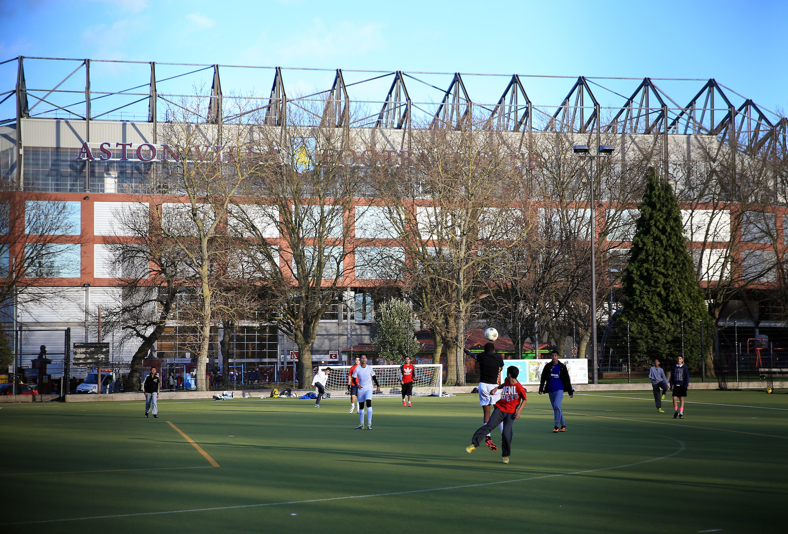 BIRMINGHAM, ENGLAND - DECEMBER 28: Children play football outside the stadium ahead of the Barclays Premier League match between Aston Villa and Swansea City at Villa Park on December 28, 2013 in Birmingham, England. (Photo by Richard Heathcote/Getty Images)