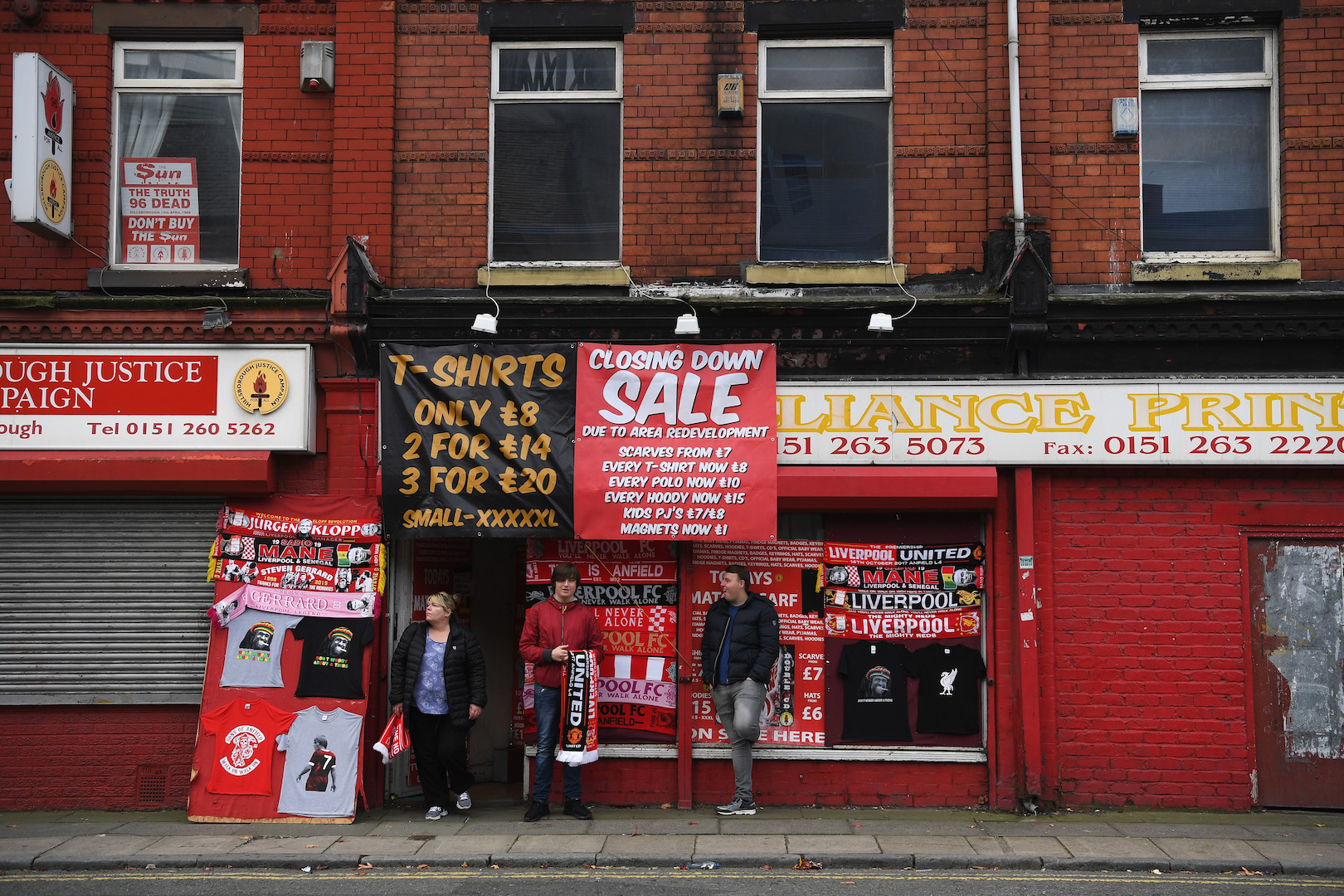 LIVERPOOL, ENGLAND - OCTOBER 14: Merchnadise for sale prior to the Premier League match between Liverpool and Manchester United at Anfield on October 14, 2017 in Liverpool, England. (Photo by Shaun Botterill/Getty Images)