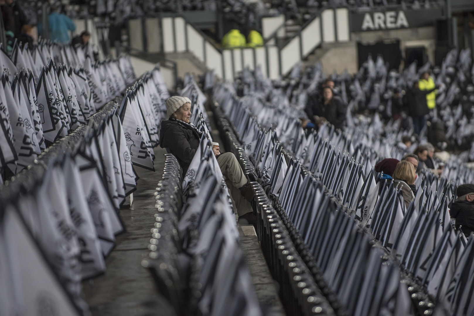 Derby, ENGLAND- DECEMBER 31: Derby County fan looks on before the Sky Bet Championship match between Derby County and Wigan Athletic at iPro Stadium on December 31, 2016 in Derby, England (Photo by Nathan Stirk/Getty Images).